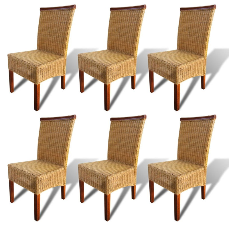 Rebeca vidaXL Solid Mango Wood Dining Chair Rattan Dining Room Kitchen Chairs, Brown, 6