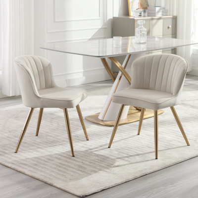 Modern Upholstered Dining Chairs Velvet Metal Frame Kitchen Chairs with Shell Backrest for Kitchen Living Room Restaurant