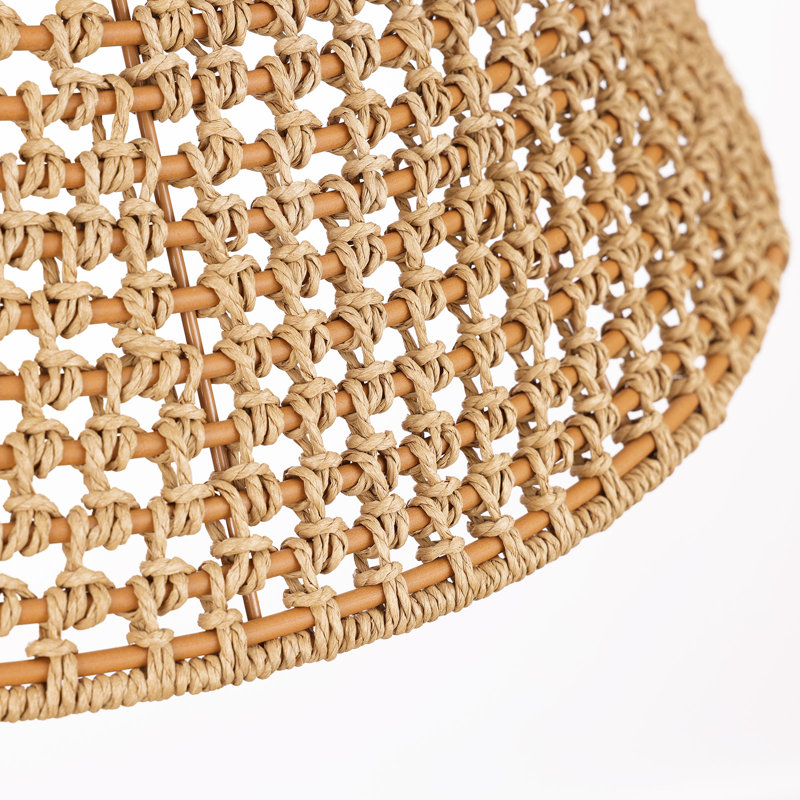 Lustre tambour en rotin tissé à la main à 5 lumières 21,6 po à intensité variable, Doré, 5
