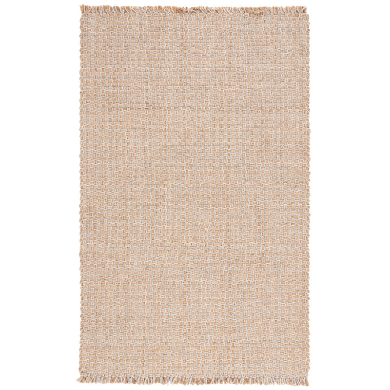 Tapis en jute / laine tissé à la main de couleur unie Khamis en ivoire / brun, Rectangle 3 pi x 5 pi