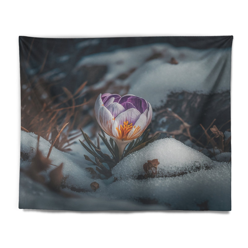 Polyester - tapisserie florissante Crocus en fleurs en hiver III, H 50 po x l 60 po