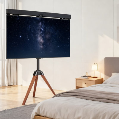 Tripod TV Stand For 40-65 Inch Tvs, 99 Lbs Capacity, 18° Swivel Base With Oak Wood Legs, Universal VESA 600X400 Mm For Living Room, Bedroom, Studio