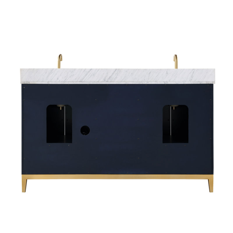 Gracie 60'' W Double Vanity, Carrara Marble, Pacific Blue
