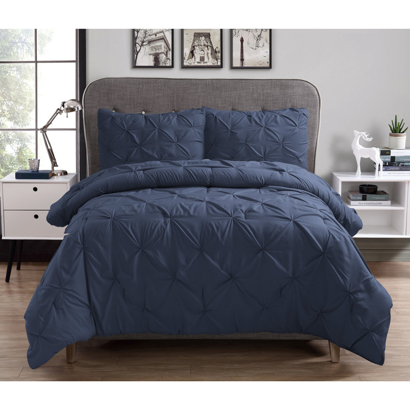 Swift Home Pintuck 3-Piece Microfiber Comforter Set - Solid Colors and Striped Designs - All-Seasonal, Durable, Easy Care