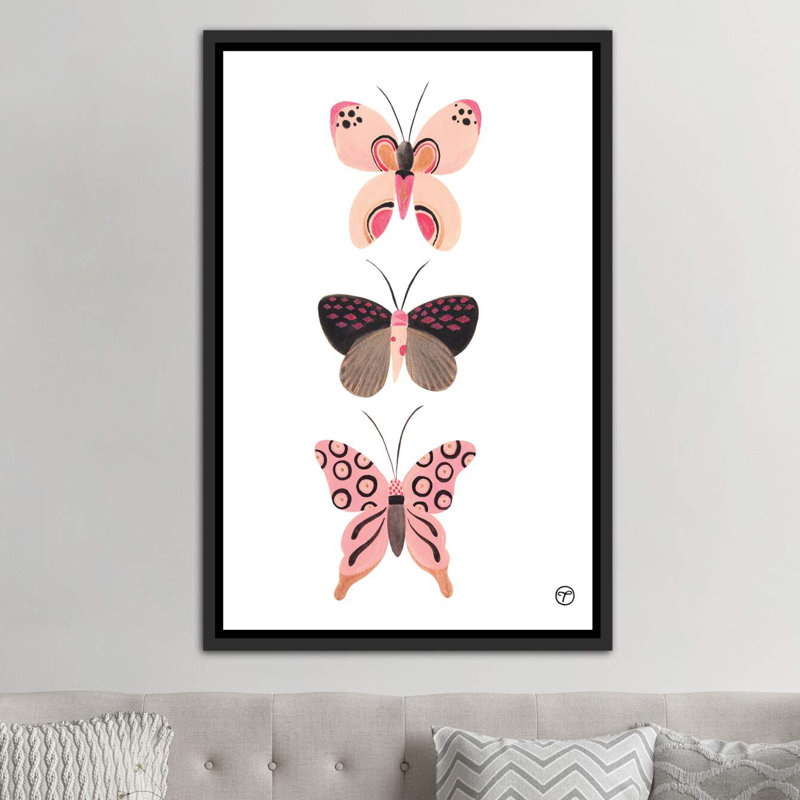 «Butterfly Trio», art encadré, H 60 po x l 40po x P 1,5 po, Toile tendue