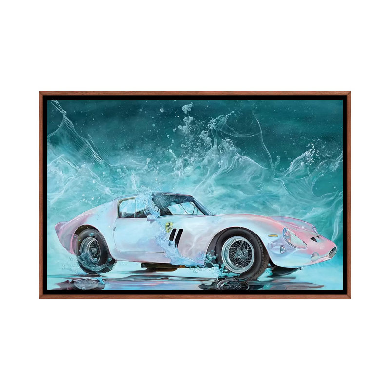 Pink Ferrari by Marcello Petisci - Print on Canvas, 66.04 cm H x 45.72 cm W, Classic Brown Wood Framed