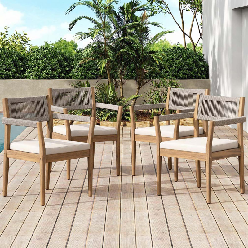 Acacia Wood Outdoor Dining Chairs, Beige