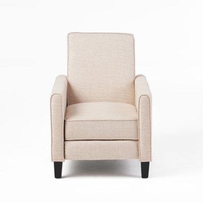 27.5" Push Back Recliner Chair Upholstered Recliner Armchair with Solid Beech Wood Legs for Living Room and Bedroom, Light Beige