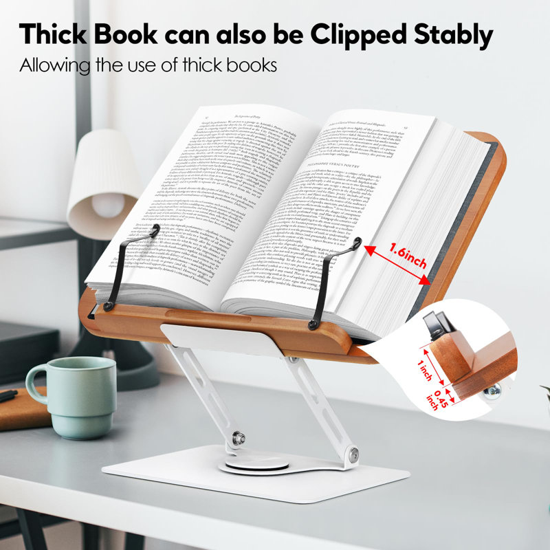 Book Stand For Reading With 360° Rotating Base, Adjustable Book Holder Cookbook Stand For Desk With Book Light, Foldable Desktop Stand For Textbook, Recipe, Sheet Music, Laptop