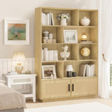 5-Tier Bookshelf, Boho Bookcase with Rattan Doors, Wooden Bookcase and Bookshelf with Storage,for Bedroom,Living Room