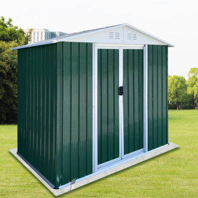 Remise de rangement pour outils de jardin de 6 pi x 4 pi avec cadre en alliage d'aluminium, porte coulissante, toit Apex, acier galvanisé à haute résistance, corrosion, assez d'espace pour les vélos et les articles extérieurs