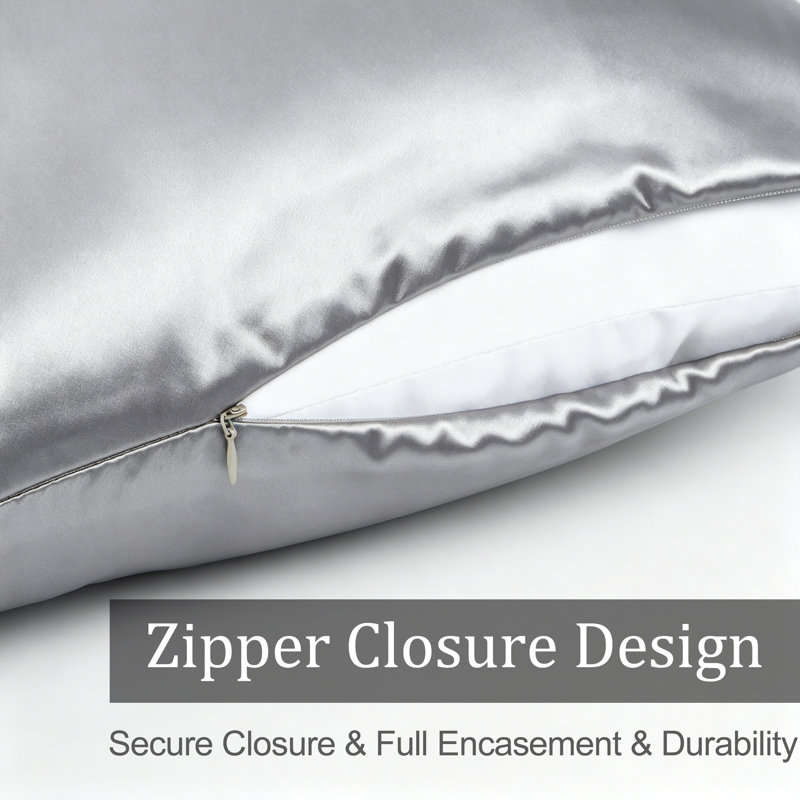 Taie d'oreiller en soie naturelle Zippered, Très grand, Gris argenté