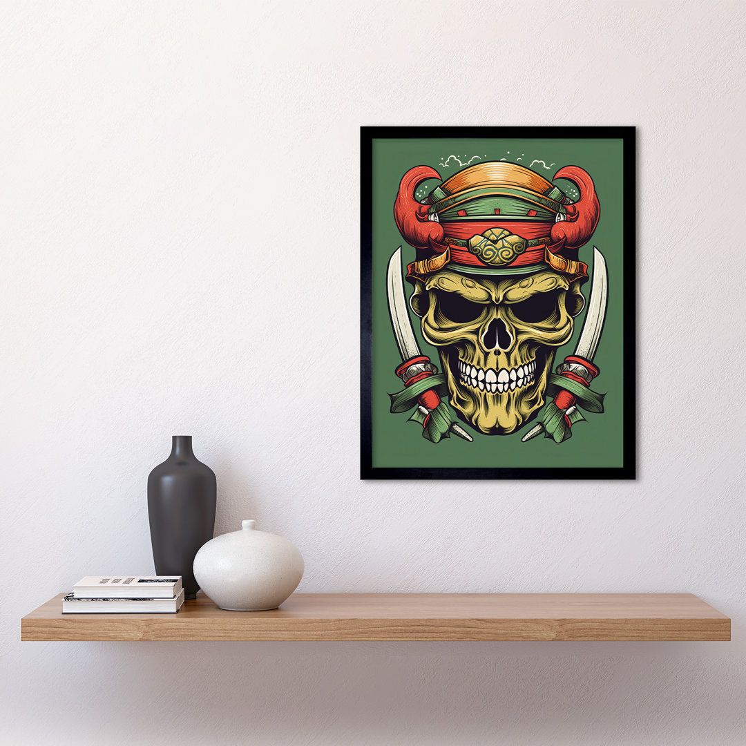 Drowne Evil Samurai Skull And Swords Tattoo Ink Body Art Americana 50s - Single Picture Frame Print
