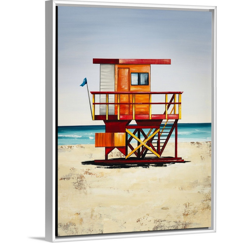 « lifeguards on duty iii », peinture sur toile, Cadre flottant blanc, H 41,7 po x l 31,7 po x p 1,75 po