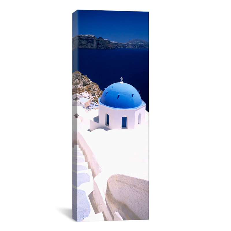 Oia, Santorini, Cyclades, Grèce - reproduction de photo sur toile, H 60 po x l 20 po x P 1,5 po, Toile tendue