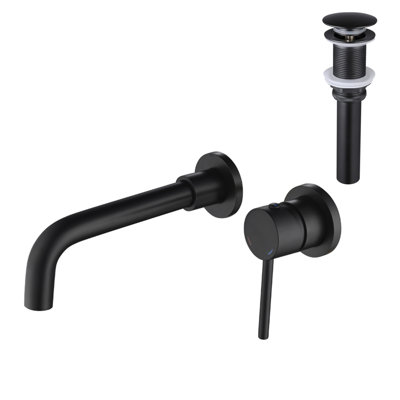 Wall Mounted Single Handle Bathroom Sink Faucet With Pop-Up Drain (No Overflow)