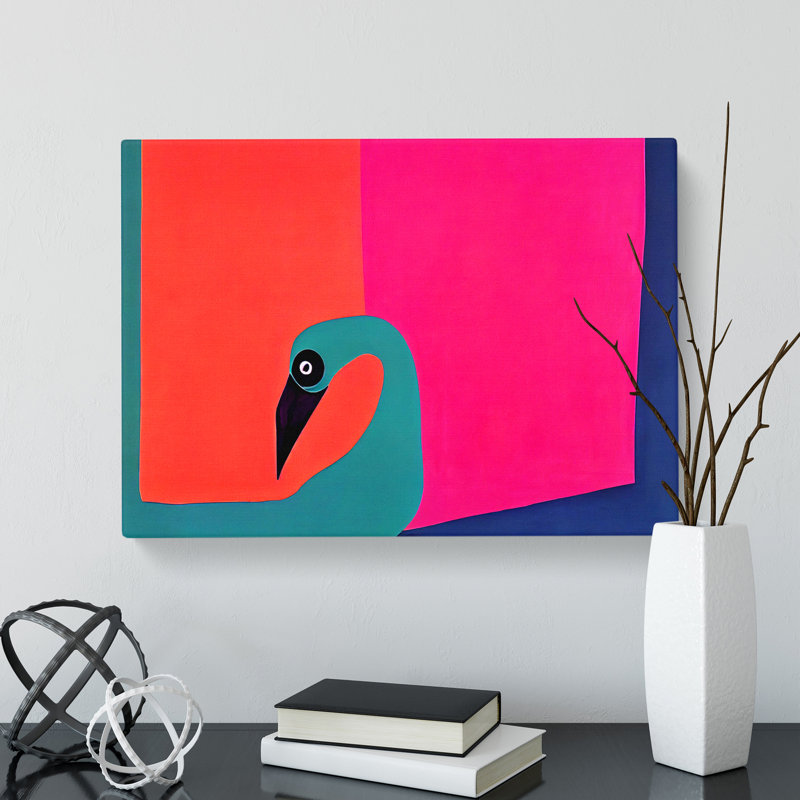 Modern Abstract Flamingo - Wrapped Canvas Print, 40cm H x 60cm W x 3cm D