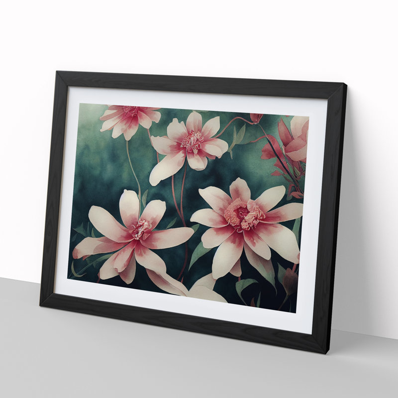 Artsy Watercolour Flowers - Single Picture Frame Print, Black, 46cm H x 64cm W