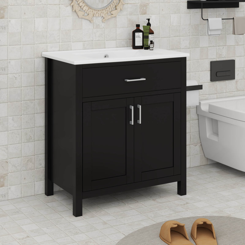 Meuble-lavabo de 30 po avec lavabo en céramique, Noir