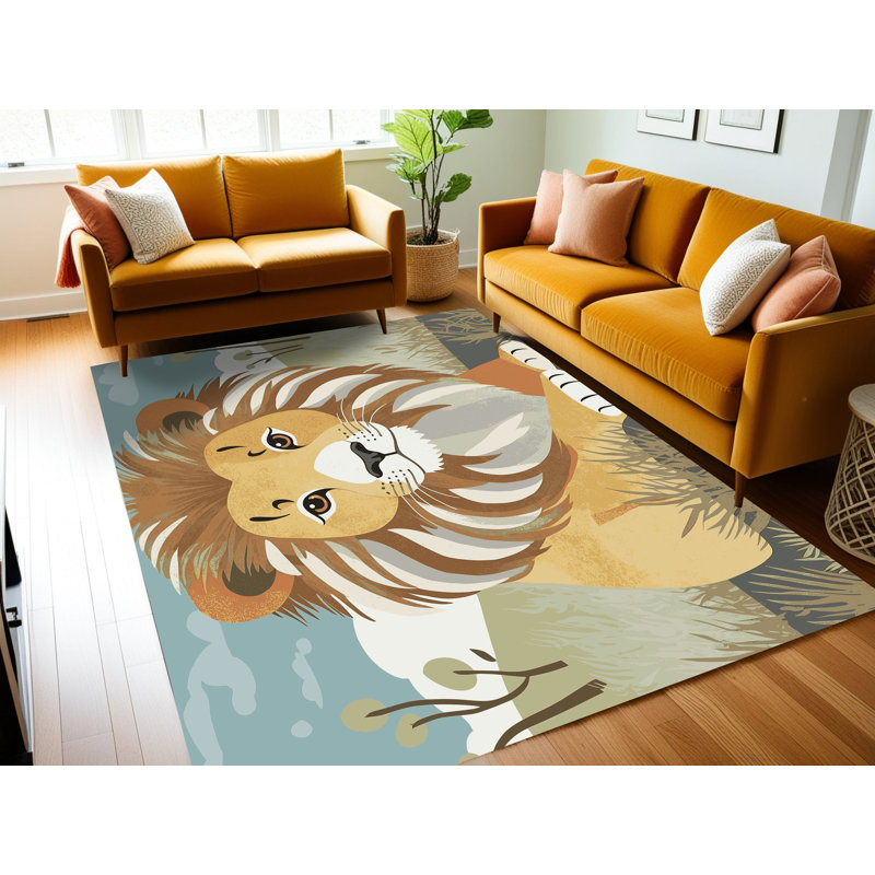 Indigo Safari Washable Cute Animals Kids Rug, Rectangle 5' x 8'