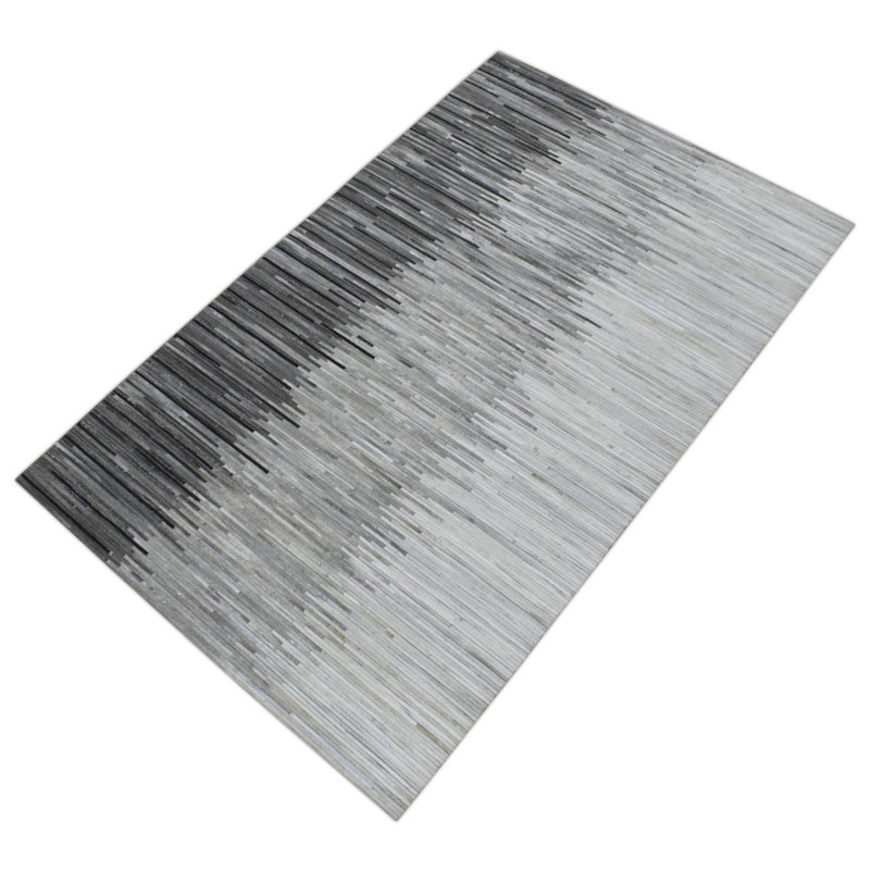 Tapis gris et argent en cuir véritable Modern, Rectangle 5 pi x 8 pi