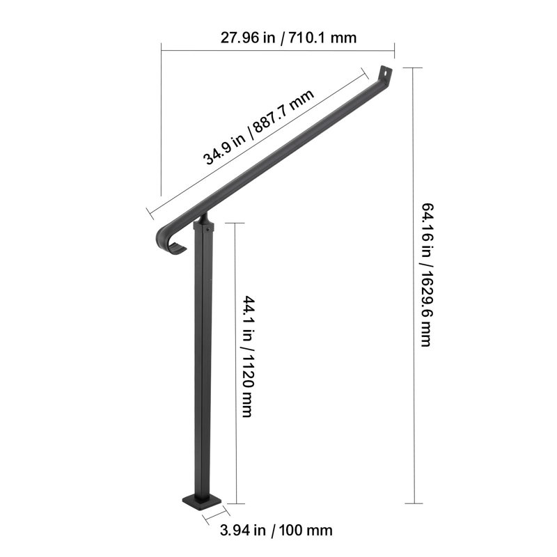 Rampe d'escalier en fer forgé 2-3 marches en aluminium 1 pièce noire
