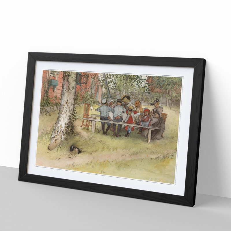 Breakfast Under the Big Birch Tree by Carl Larsson - Picture Frame Painting, 36cm H x 48cm W x 2cm D, Black