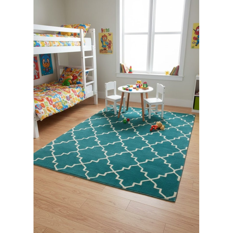 Teal Trellis 5X8 Hand-Tufted Modern Rug