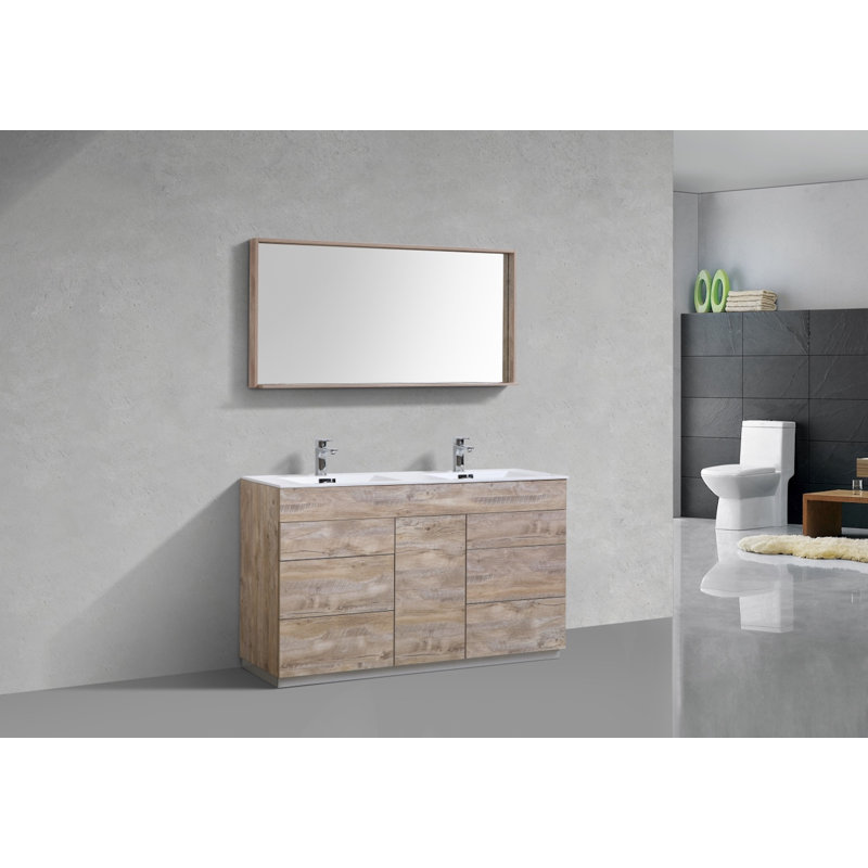 Ensemble de meuble-lavabo double 59 po Ebler Modern, Bois naturel