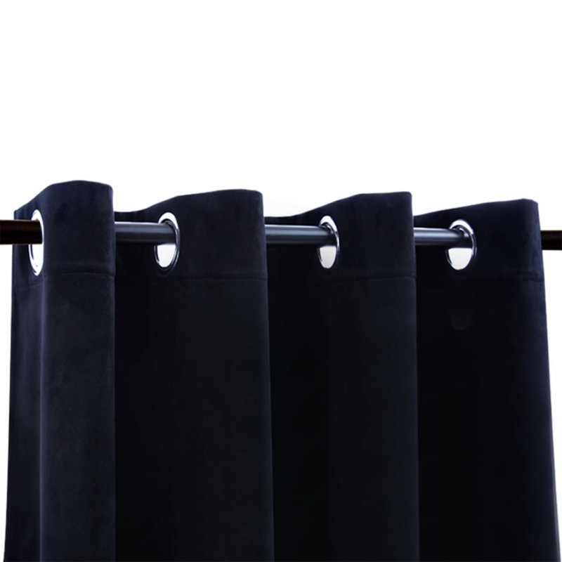 Bertello Velvet Blackout Curtains with Rings, 54" W x 95" L, Black