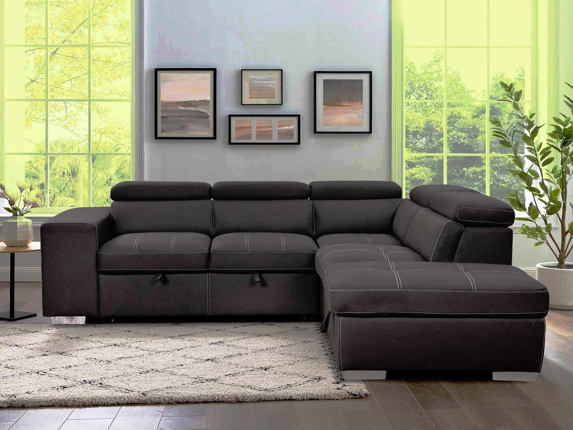 Couch with pull out on sale ottoman and storage