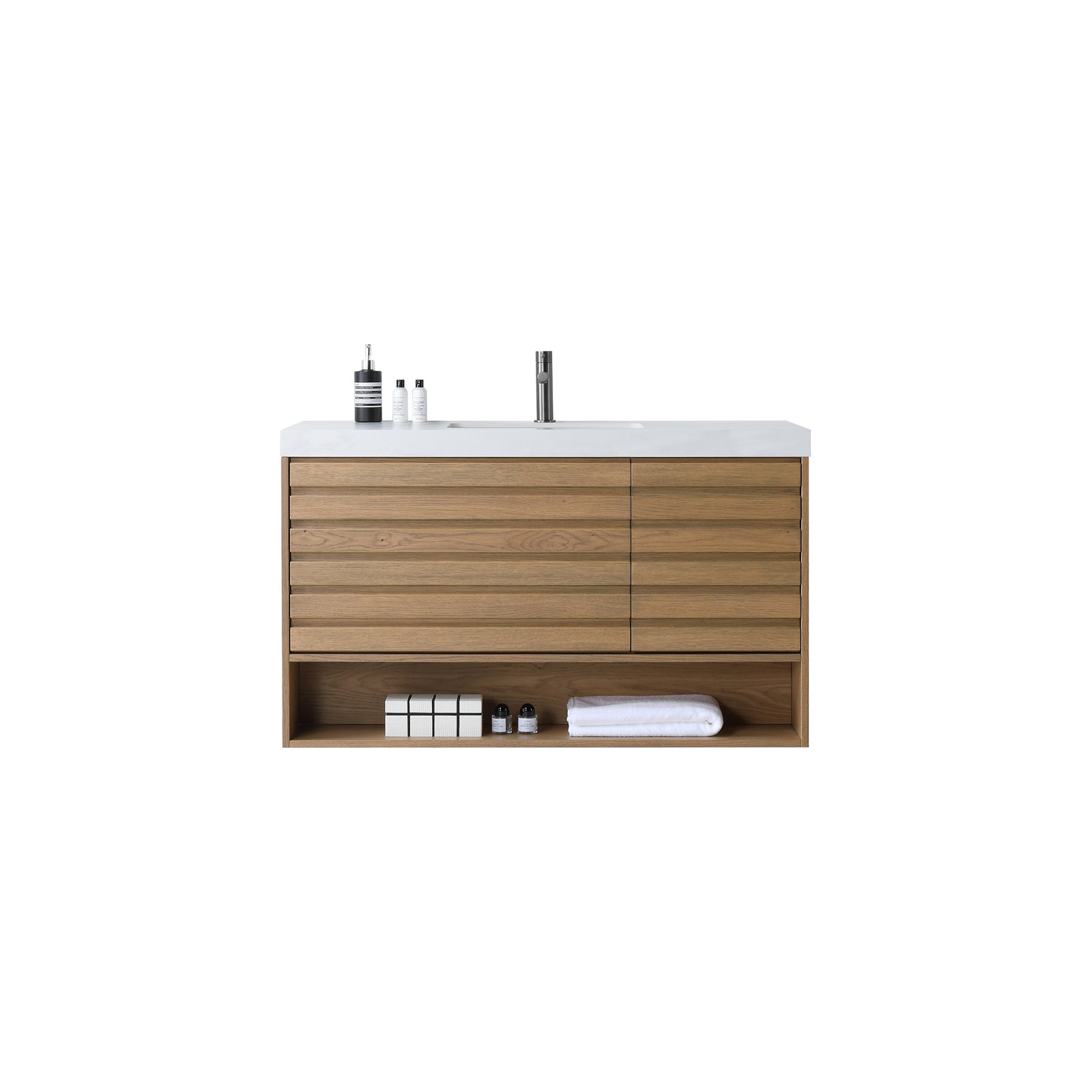 Matera 48" Cedar Single Bathroom Vanity, Pecan Oak, White