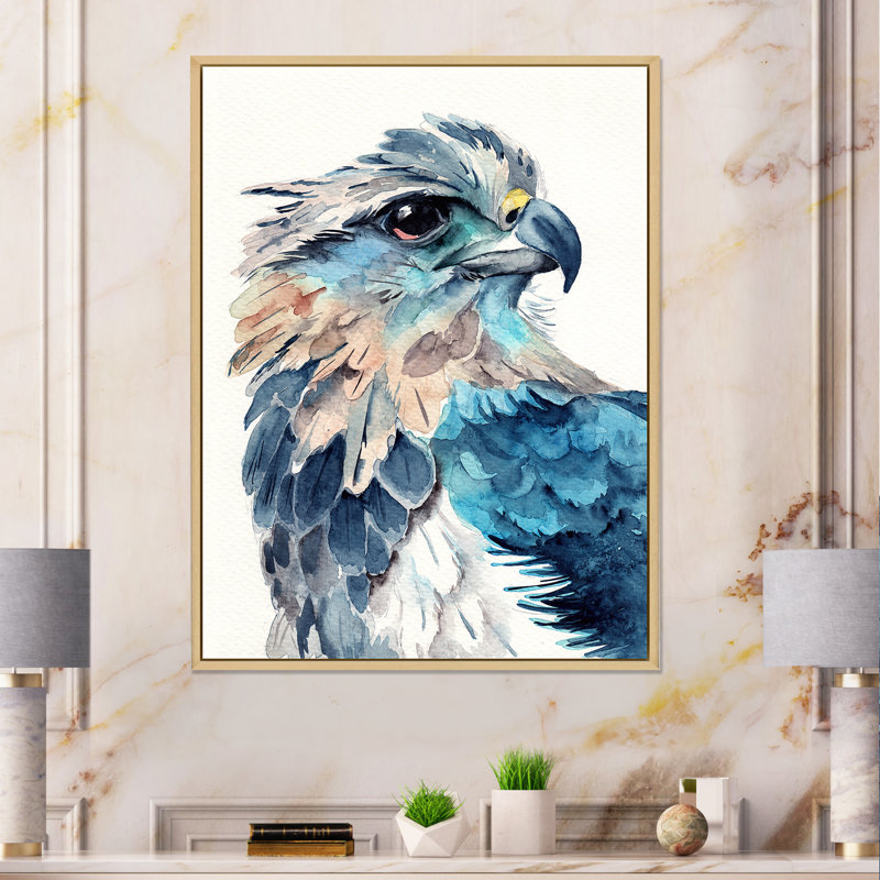 Portrait d'un aigle bleu - peinture sur toile, H 32 po x l 16 po x P 1 po, Cadre flottant érable