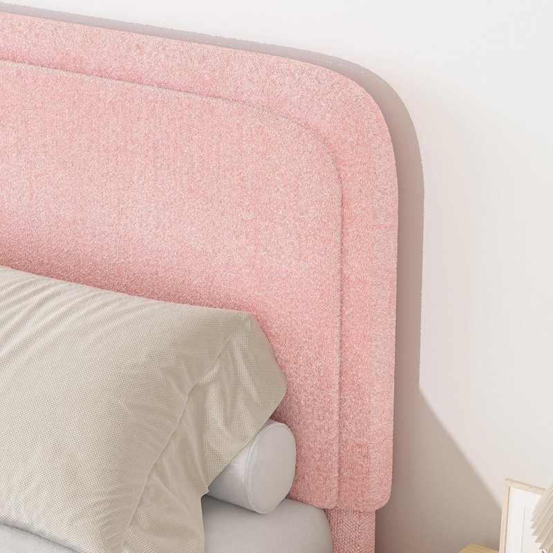King Pink Boucle Upholstered Platform Bed Frame with Headboard