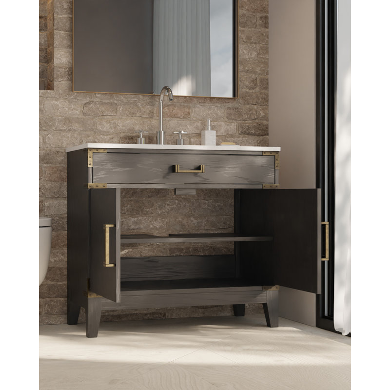 Ensemble de meuble-lavabo simple 36 po x P 22 po Laurel, Chêne noir, Quartz blanc