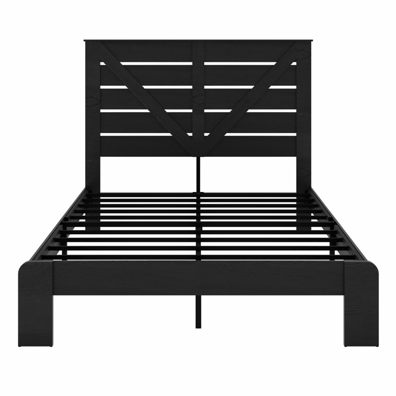 Tête de lit, base de lit plateforme en bois, Double, Noir
