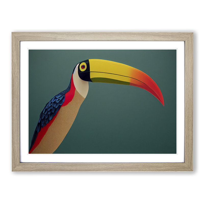 Delightful Toucan Bird - Single Picture Frame Print, 46cm H x 64cm W x 2cm D, Oak