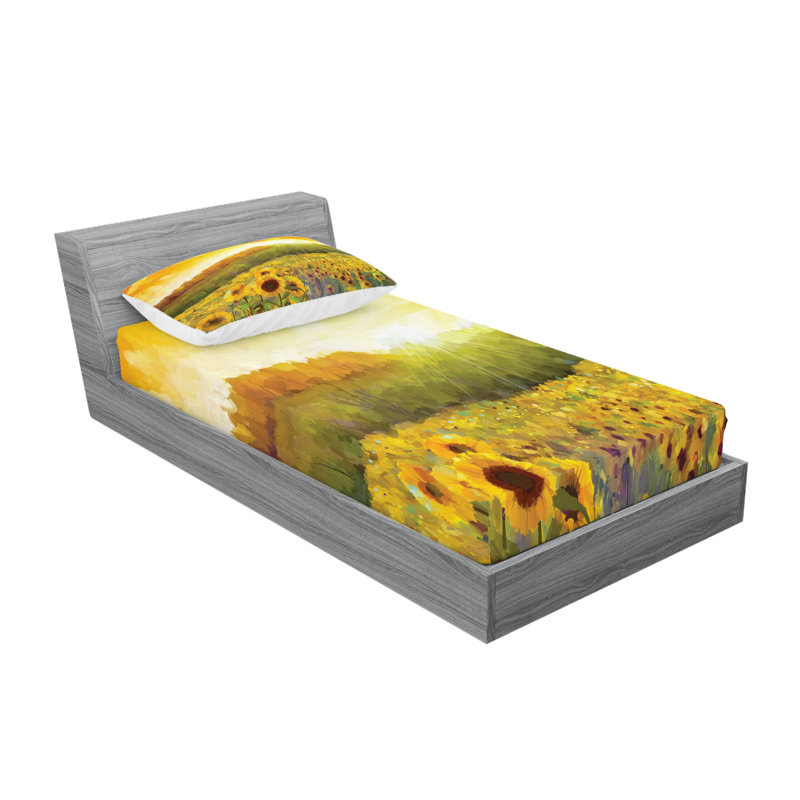 Drap-housse et coussin décoratif Ambesonne Oranger, jaune orange, Ensemble de draps pour lit simple + deux taies d'o