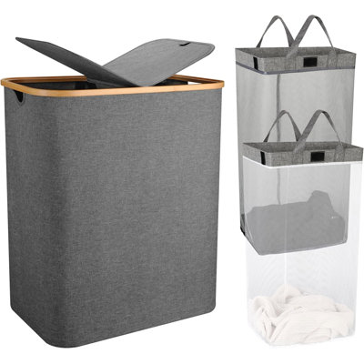 Double Laundry Hamper With Lid Divided Large Laundry Basket