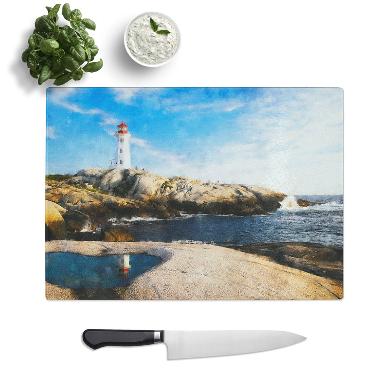 Tempered Glass Lighthouse & Seascape in Canada Chopping Board, 20 cm x 28.5 cm