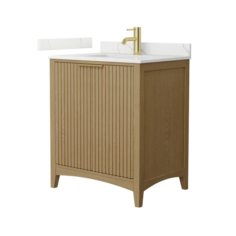 Palmilla 30" Freestanding Single Bathroom Vanity with Quartz Top, White Quartz, Beige / Brushed Gold, 48"