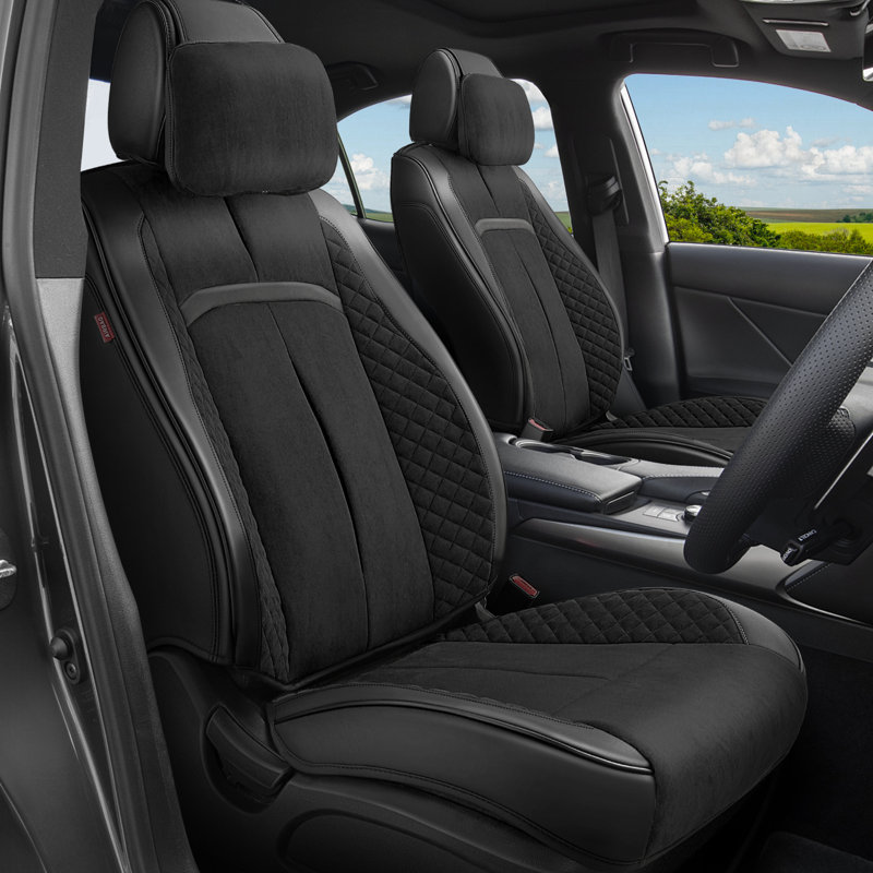 Voris Series Seat Covers Full Set With Headrest, Airbag Compatible, Reserved Opening Holes, Universal For Cars, Black