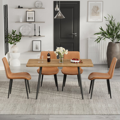 47'' Rectangle Wood Dining Table and Faux Leather Upholstery Dining Chair
