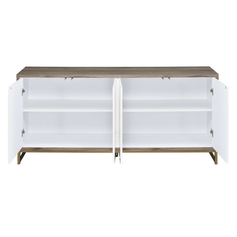 White Marble Paint Console Cabinet With Oak - Versatile Interior Storage Functional