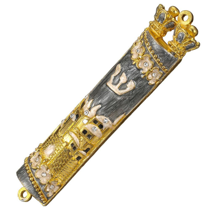 Mezuzah bleu jérusalem city, Gris
