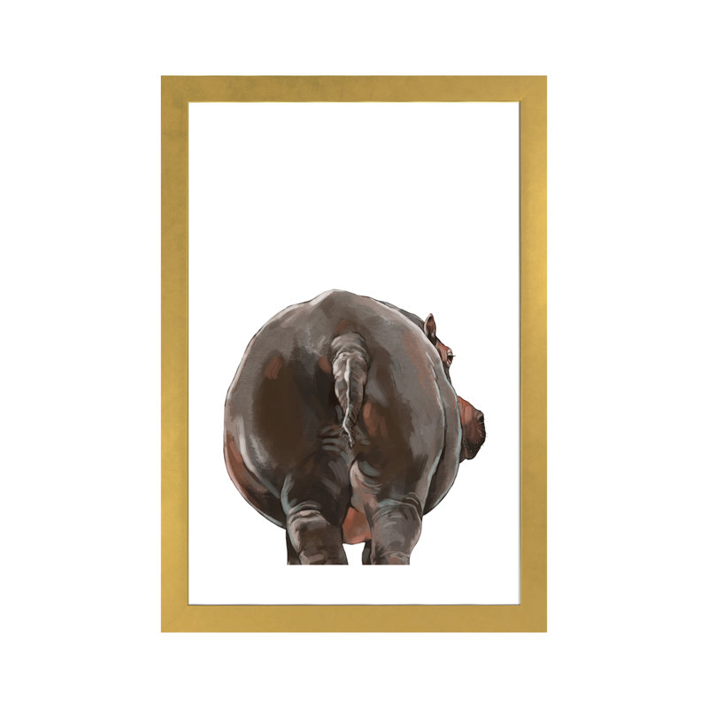 Art hippopotame, H 24 po x l 16 po x P 1 po, Papier encadré doré