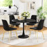 5-Piece Round Metal Pedestal Dining Table With 4 Velvet Dining Chairs