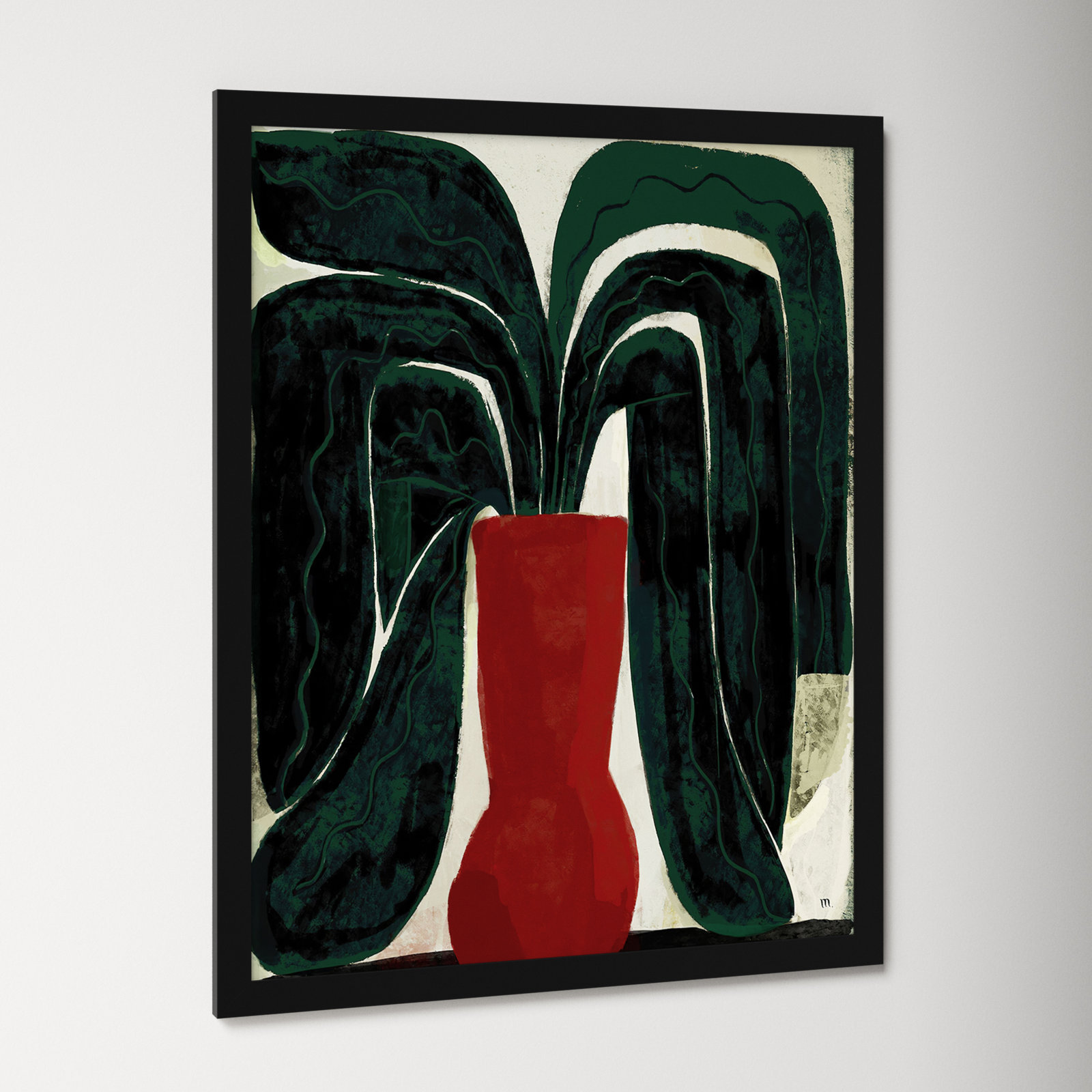 Adrianne "Plant No. 8" Painting, 50" H x 40" W x 1.25" D, Black