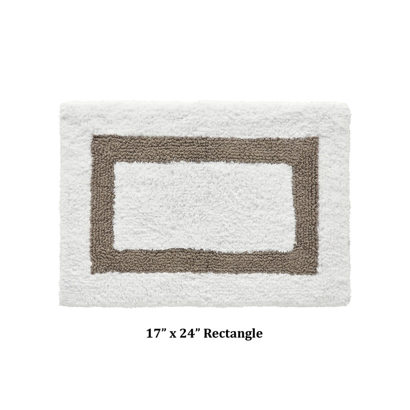 Tapis pour salle de bain réversible 100% coton Widman, Rectangle 17 po x 24 po, Blanc / beige