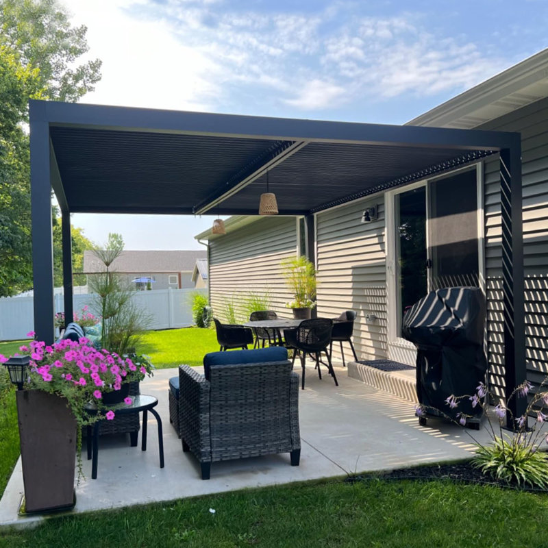Pergola à persiennes 13 pi L 10 pi. D Pergola d'extérieur en aluminium avec toit réglable, gris